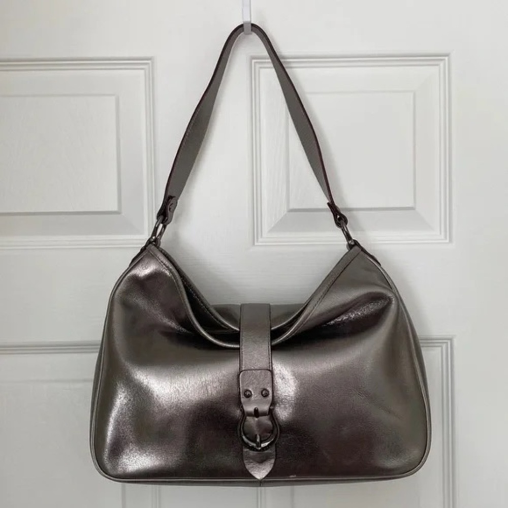 Kate Spade New York Metallic Pewter Leather Shoulder Bag Purse